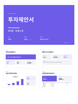 투자제안서 피치덱 PPT 미리보기 — 문제·솔루션·시장 규모·성장 계획 차트로 구성된 9장 파워포인트 템플릿