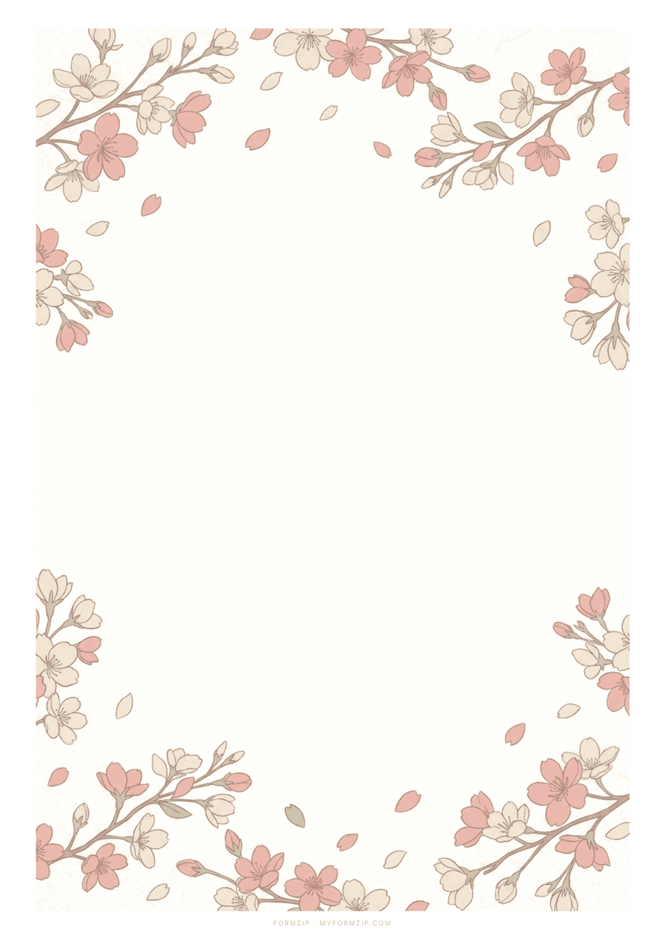 편지지 도안 미리보기 — 벚꽃이 사방을 감싸고 가운데는 비어 있는 편지지