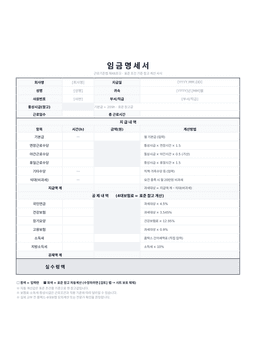 임금명세서 엑셀 미리보기 — 지급·공제 내역과 실수령액이 자동 계산되는 1페이지 서식